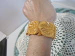 Bakelite Leaf Carved Hinged Bangle Bracelet Medium Mustard Yellow